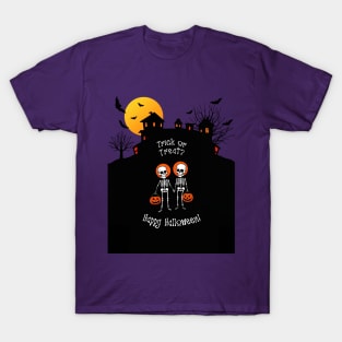 Trick Or Treat Happy Halloween Skeletons T-Shirt